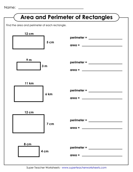 Basic - Area & Perimeter of a Rectangle (Printable PDF Worksheet)