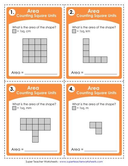 Area: Counting Squares (Easier) (Printable PDF Worksheet)