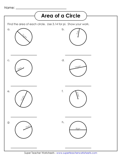 Circumference and Area (Intermediate) - Area of a Circle 3 (Printable PDF Worksheet)