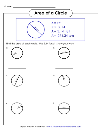 Circumference and Area (Intermediate) - Area of a Circle 4 (Printable PDF Worksheet)