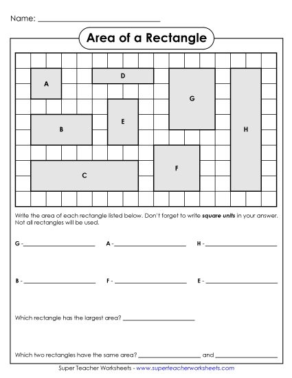 Basic - Area of a Rectangle 4 (Printable PDF Worksheet)