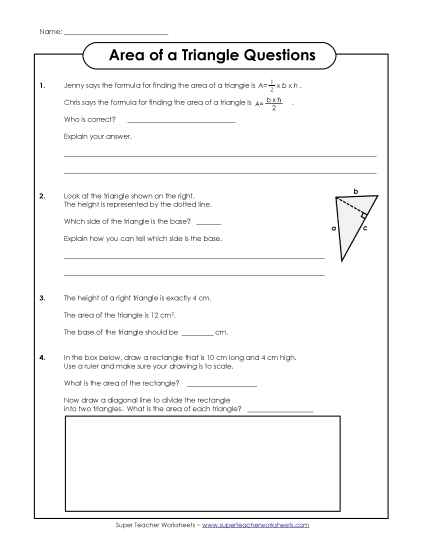 Level: Basic Single-Digit Measurements - Area of a Triangle Questions (Basic) (Printable PDF Worksheet)