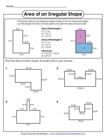 Basic - Area of an Irregular Shape (Basic) (Printable PDF Worksheet)
