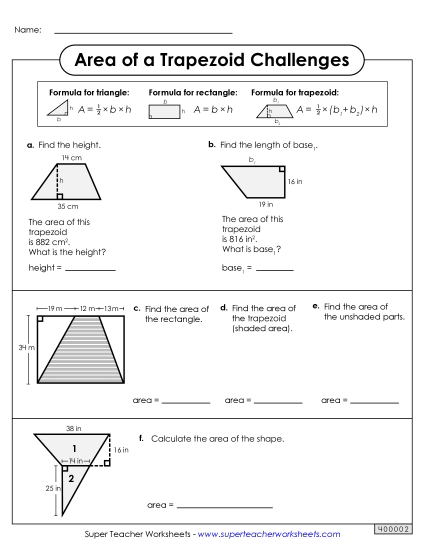 Level: Intermediate 2-Digit Measurements - Area of Trapezoids Challenges (Intermediate) (Printable PDF Worksheet)