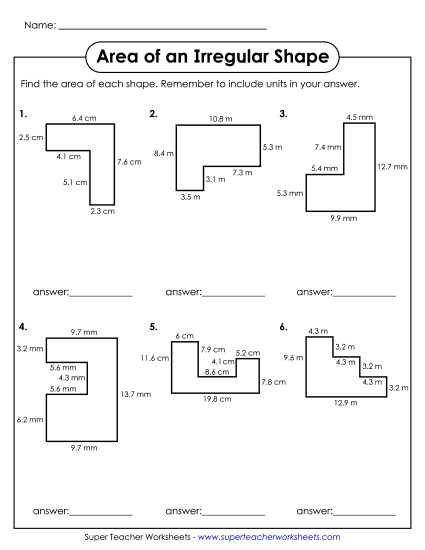 Advanced - Areas of Irregular Shapes (Advanced)  (Printable PDF Worksheet)