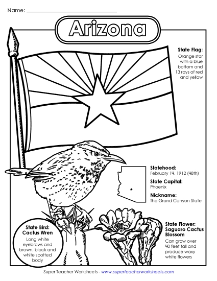 Symbols - Arizona State Symbols Coloring Page (Printable PDF Worksheet)