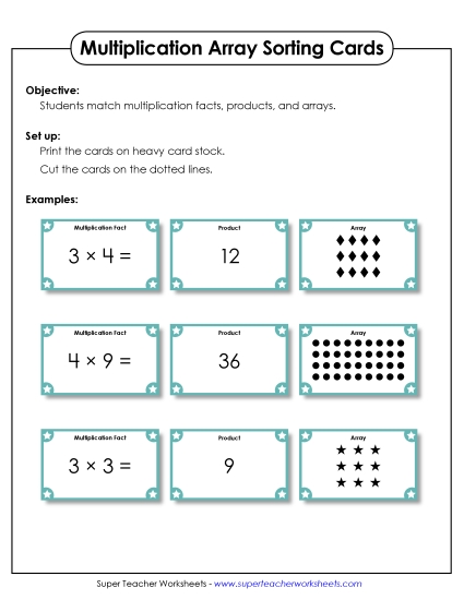 Multiplication with Arrays: Math Games & Task Cards - Array Card Sort (Printable PDF Worksheet)