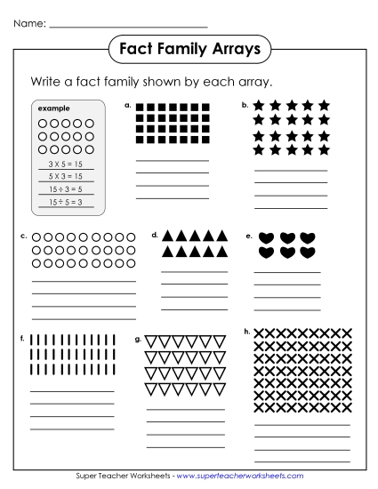 Multiplication Arrays - Array Fact Families (Printable PDF Worksheet)