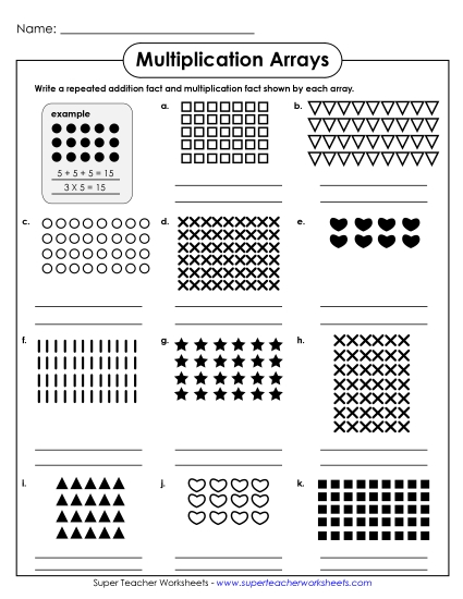 Arrays as Repeated Addition - Arrays as Repeated Addition (Printable PDF Worksheet)