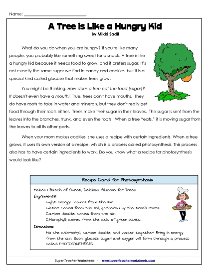 Stories & Articles - Article: Photosynthesis (Printable PDF Worksheet)