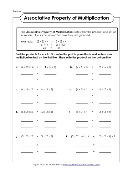 Properties of Multiplication - Associative Property (Printable PDF Worksheet)