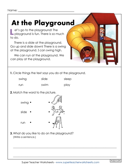 Nonfiction Passages - At the Playground (Short Article) (Printable PDF Worksheet)