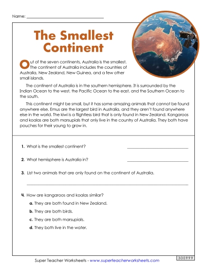Non-Fiction - Australia (Printable PDF Worksheet)