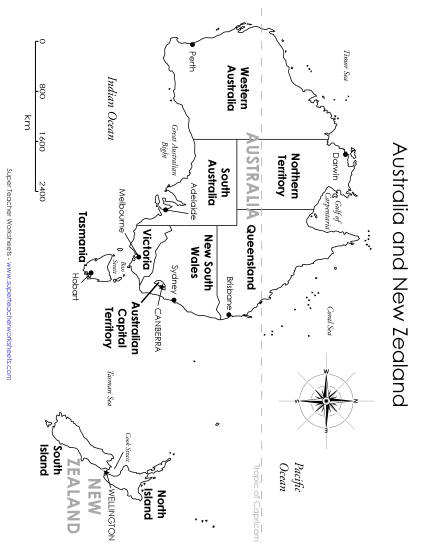 Maps of Australia - Australia & NZ - Capital Cities Map (Printable PDF Worksheet)