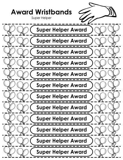 Award Wristbands - Award Wristband - Super Helper (Printable PDF Worksheet)