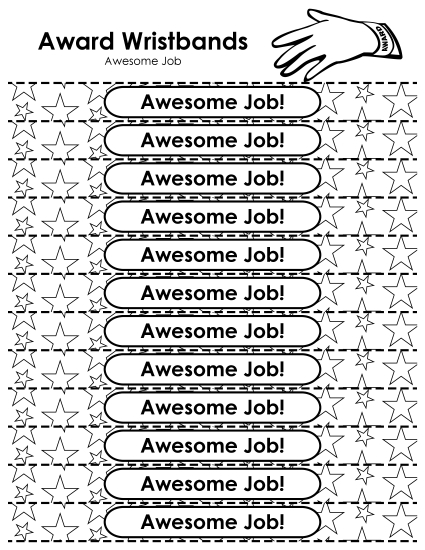 Award Wristbands - Award Wristbands - Awesome Job! (Printable PDF Worksheet)