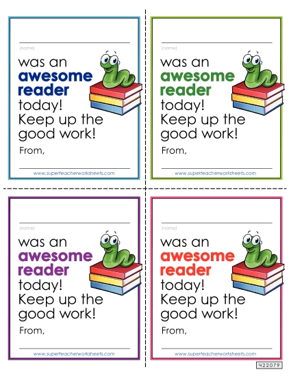 Notes to Students - Awesome Reader Note (Printable PDF Worksheet)