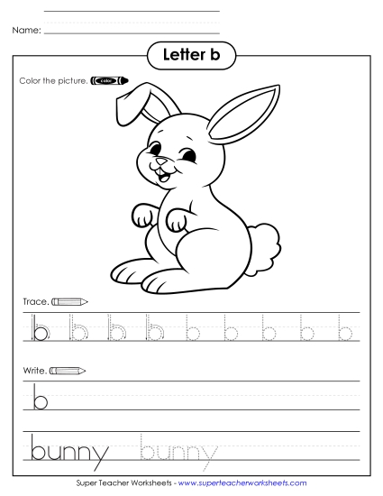 Alphabet Letters - B is for Bunny (Printable PDF Worksheet)