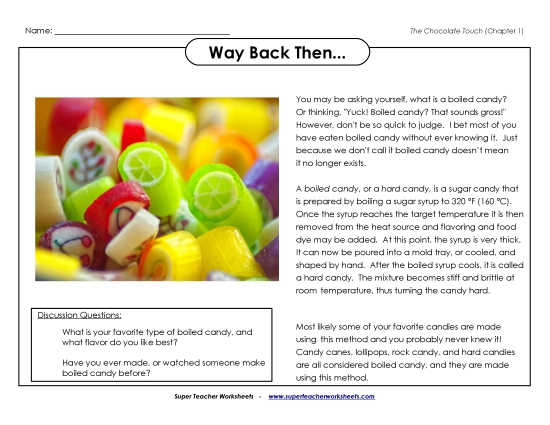 Chapters 1-2 - Back Then: Boiled Candy (Printable PDF Worksheet)