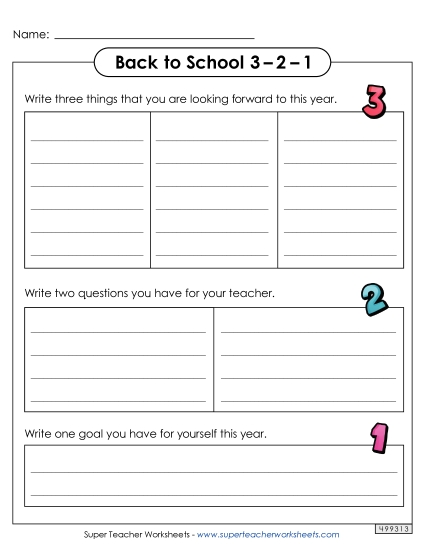 Back-to-School Activities - Back to School 3-2-1 (Printable PDF Worksheet)