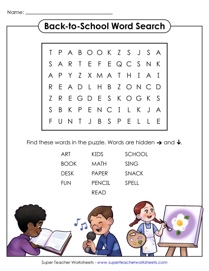 Back-to-School Puzzles - Back-to-School Word Search (Basic) (Printable PDF Worksheet)