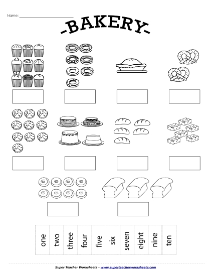 Counting Up to 10 - Bakery Counting: Cut-Glue (Up to 10) (Printable PDF Worksheet)