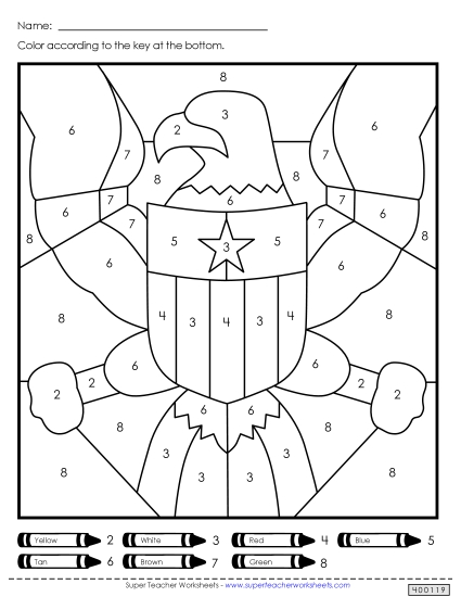 Math - Bald Eagle Color-by-Number (Printable PDF Worksheet)