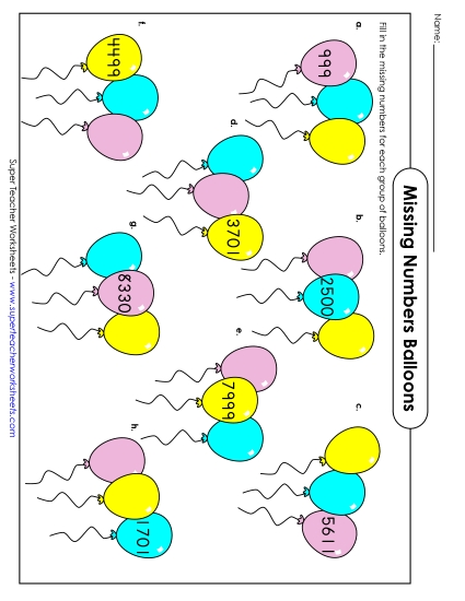Counting 4-Digit Numbers - Balloon Counting (4-Digit) (Printable PDF Worksheet)