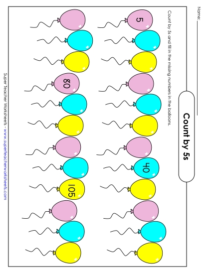 Skip Counting by 5s - Balloon Counting (Printable PDF Worksheet)