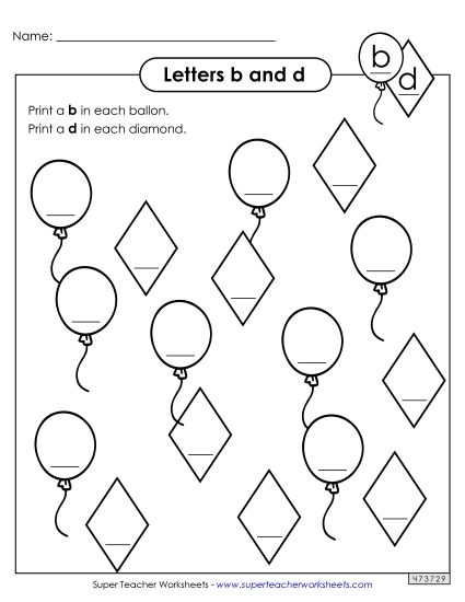 Letters b and d - Balloons and Diamonds (Printable PDF Worksheet)