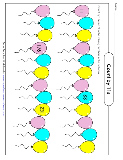 Balloons - Count By 11s (Printable PDF Worksheet)