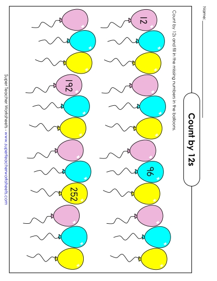 Balloons - Count By 12s (Printable PDF Worksheet)