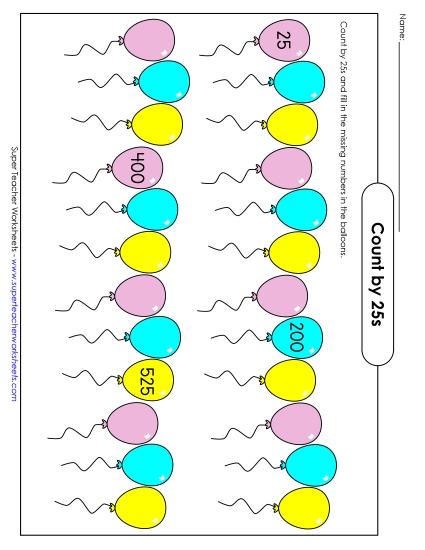 Balloons - Count by 25s (Printable PDF Worksheet)