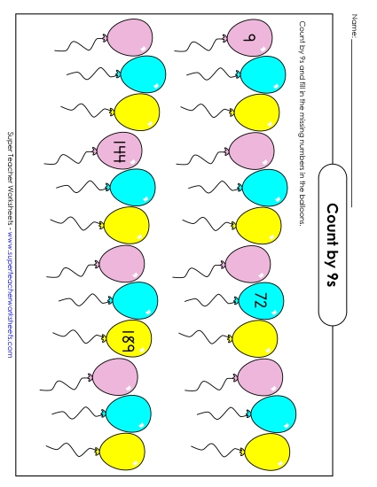 Balloons - Count By 9s (Printable PDF Worksheet)