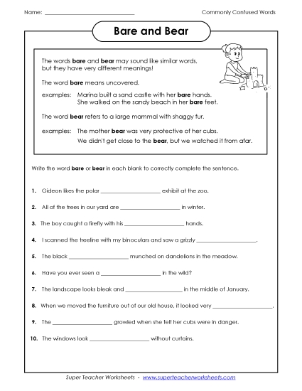 Bare and Bear  (Printable PDF Worksheet)
