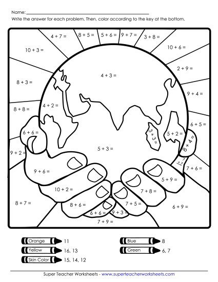 Earth Day Math - Basic Addition Mystery Picture (Printable PDF Worksheet)