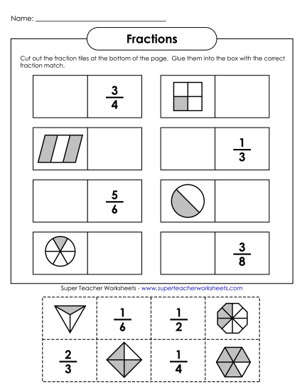 Fraction Cut & Glue - Basic Cut-and-Paste Fractions (Printable PDF Worksheet)