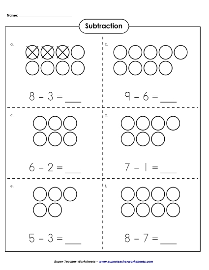 Concept Worksheets - Basic Subtraction - Counters (Printable PDF Worksheet)