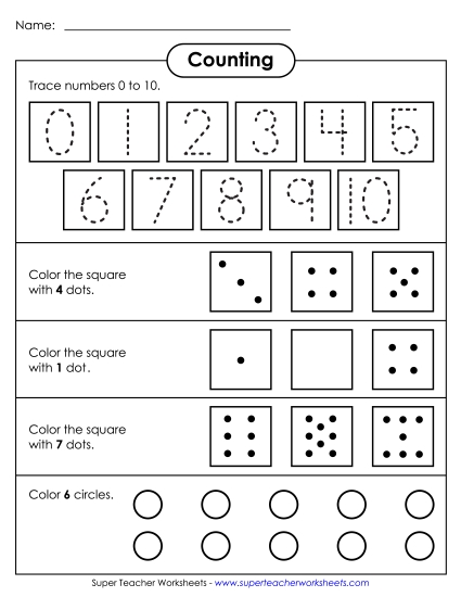 Counting Up to 10 - Basic Trace and Count (0-10) (Printable PDF Worksheet)