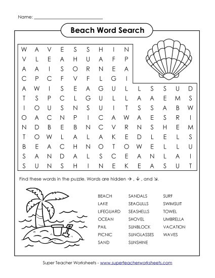 Intermediate (Grades 3-6) - Beach (Printable PDF Worksheet)