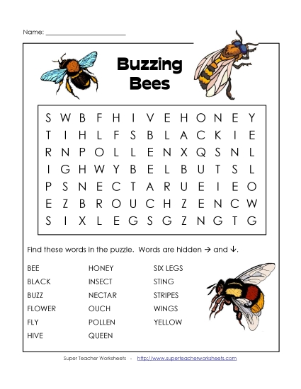 Basic (Grades K-3) - Bees (Printable PDF Worksheet)