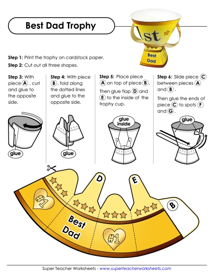 Make Gifts For Fathers - Best Dad Trophy  (Printable PDF Worksheet)