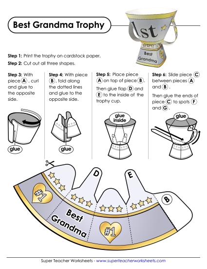 Make Gifts for Grandmas - Best Grandma Trophy  (Printable PDF Worksheet)