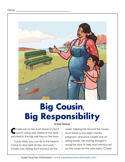 Fiction Stories - Big Cousin, Big Responsibility (Printable PDF Worksheet)