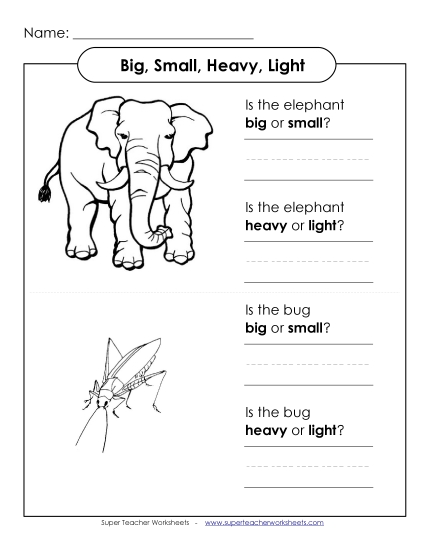 Very Basic - Big, Heavy, Small, Light (Very Basic) (Printable PDF Worksheet)