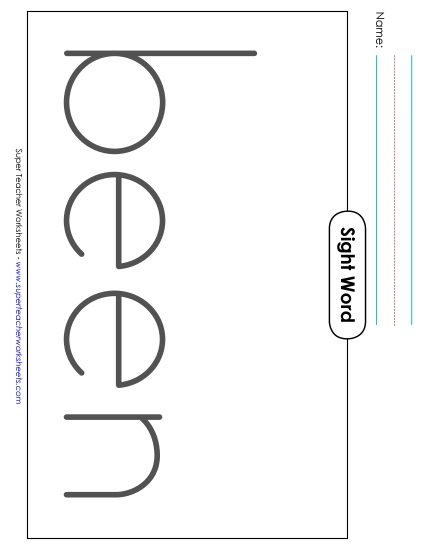 Big Trace: Been (Printable PDF Worksheet)