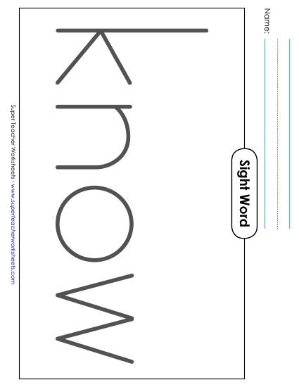 Big Trace: Know (Printable PDF Worksheet)