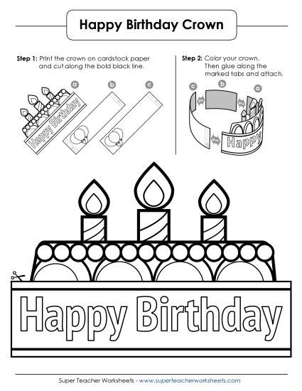 Birthday Crowns - Birthday Crown (Black and White) (Printable PDF Worksheet)