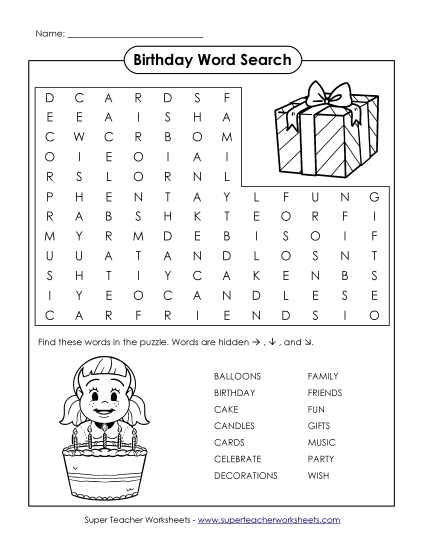 Basic (Grades K-3) - Birthday (Printable PDF Worksheet)