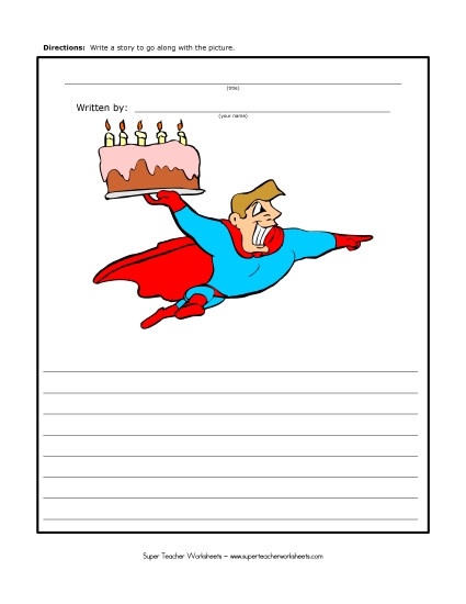Holiday Story Pictures - Birthday Superhero (Printable PDF Worksheet)